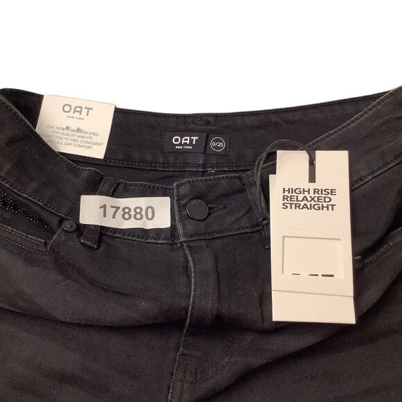 NWT OAT NEW YORK Beaded High Rise Relaxed Straight Black Jeans Size 0/25 - Picture 11 of 11